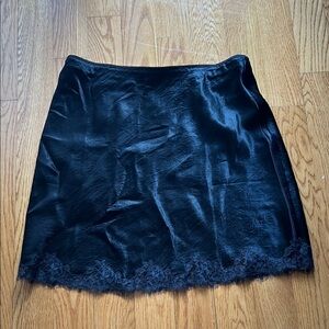 J. Crew Black Satin Mini Skirt with Lace Hem